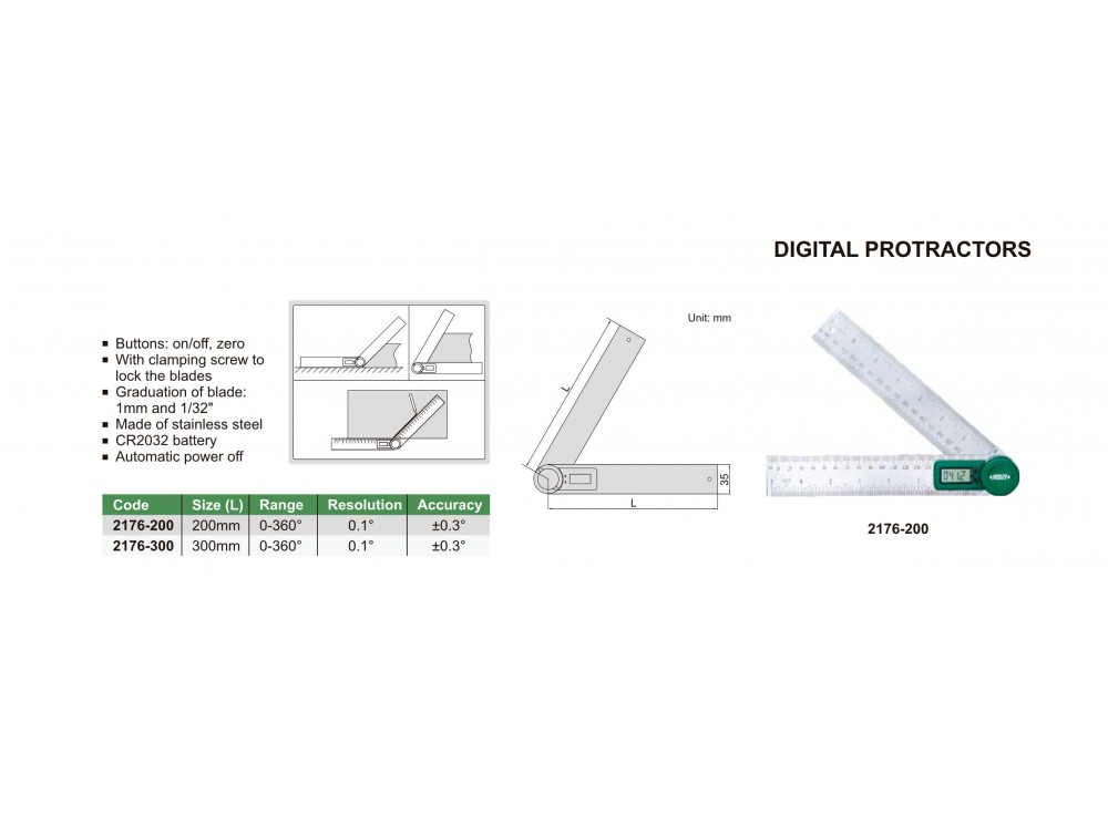 Thước đo góc hiển thị số 200mm INSIZE 2176-200 Digital Protractor 13 Thước đo góc hiển thị số 200mm INSIZE 2176-200 Digital Protractor 7