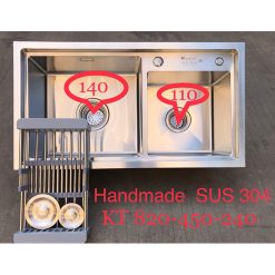 Chậu rửa bát 2 hố lệch nhỏ Inox SUS304 Kagol 7040L