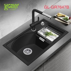 Chậu rửa bát đá 2 hố lệch màu đen Geler GL-GR 7647B