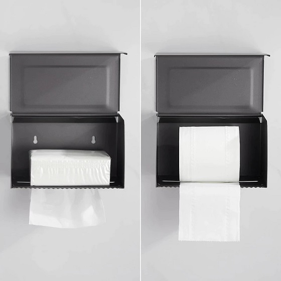 Hộp đựng giấy vệ sinh, giấy lau tay Inox 304 treo tường màu đen Miken MK-1054B Chính Hãng 4