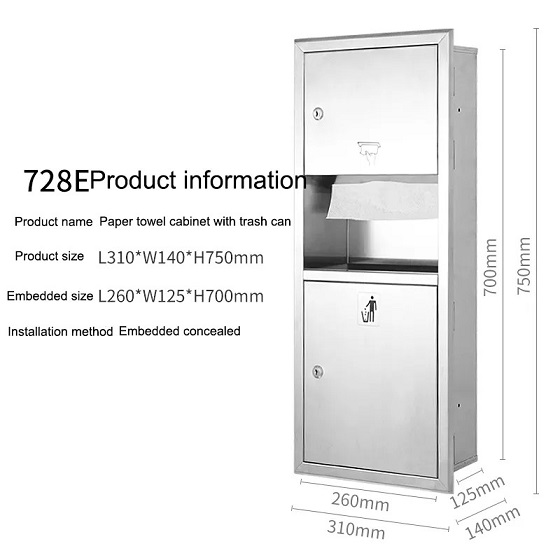 miken20mkg-728e-2 Hộp giấy kèm thùng rác âm tường Inox 304 Miken MKG-728E Chính Hãng 2