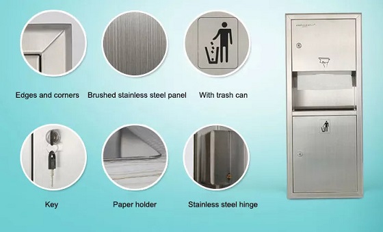 miken20mkg-728e-5 Hộp giấy kèm thùng rác âm tường Inox 304 Miken MKG-728E Chính Hãng 5