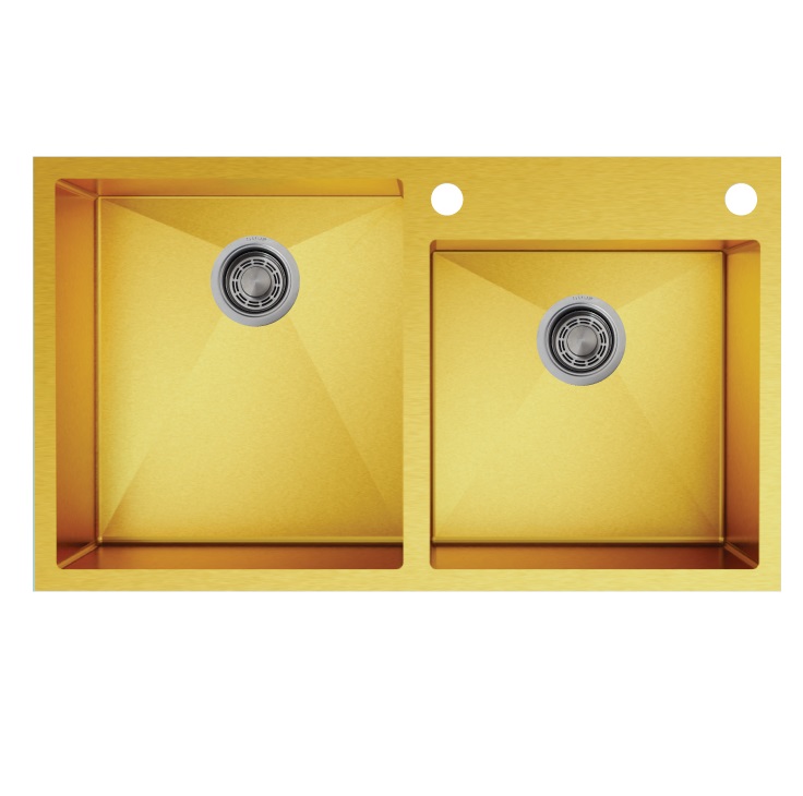 Chậu rửa bát 2 hố lệch Inox304 màu vàng Carysil Pona PNI3-8650 (86x50cm) Chính Hãng 1 Chậu rửa bát 2 hố lệch Inox304 màu vàng Pona PNI3-8650
