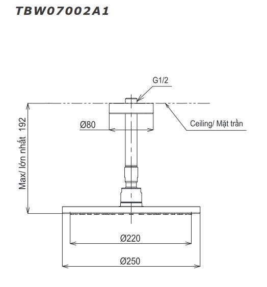 tbw07002a1_bv Bát sen tắm gắn trần Toto TBW07002A1 Chính Hãng 1