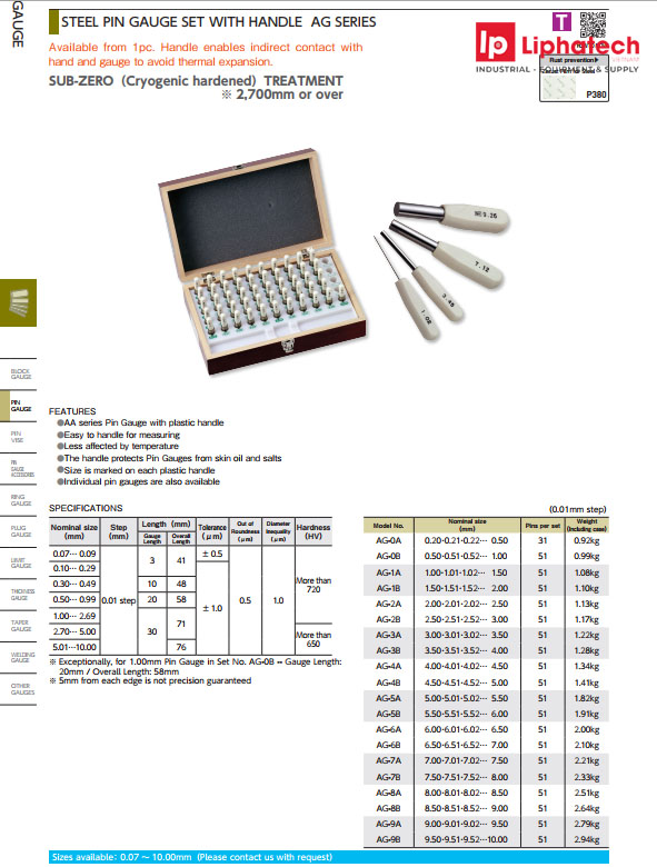 Dưỡng trụ đo lỗ có tay cầm 0.50-1mm AG-0B Niigataseiki STEEL PIN GAUGE SET WITH HANDLE AG SERIES Dưỡng trụ đo lỗ có tay cầm 0.50-1mm AG-0B Niigataseiki STEEL PIN GAUGE SET WITH HANDLE AG SERIES
