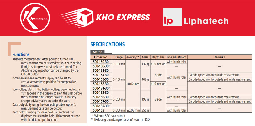 Thước cặp điện tử 0 - 150mm Mitutoyo 500-158-30 7 Thước cặp điện tử 0 - 150mm Mitutoyo 500-158-30 4