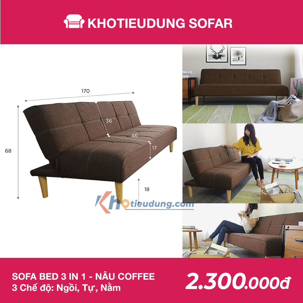 Sofa Giường Square Vải bố - Màu Cafe 2