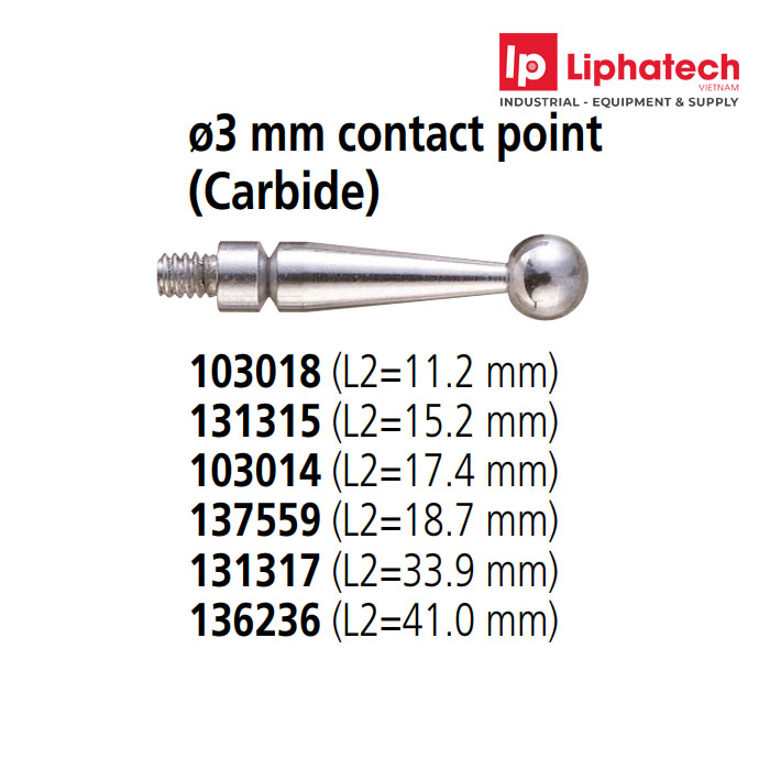 Kim đồng hồ chân gập ɸ3mm x L2=17.4 mm - 103014 Mitutoyo contact point (Carbide)