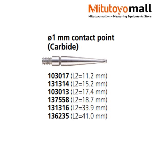 Kim đo đồng hồ chân gập ɸ1mm x L11.2mm - 103017 Mitutoyo contact point Carbide
