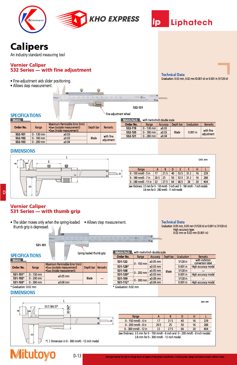 Thước kẹp cơ 0-300mm Mitutoyo K-531-112 5 Thước kẹp cơ 0-300mm Mitutoyo K-531-112