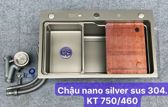 kagol207546-1 Chậu rửa bát 1 hố màu Nano Silver Kagol 7546 (75x46cm) Chính Hãng 2