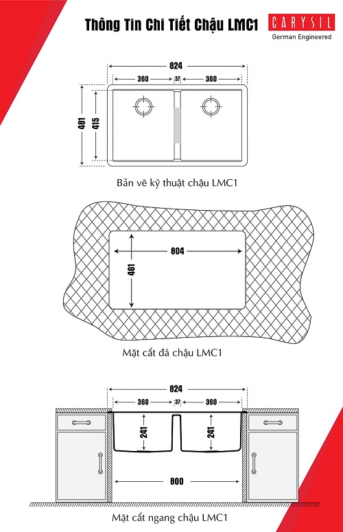 kich-thuoc-chau-rua-chen-lmc1-1 Chậu rửa bát đá nhân tạo Carysil LMC1 Montana (82.5x48cm) Chính Hãng 2