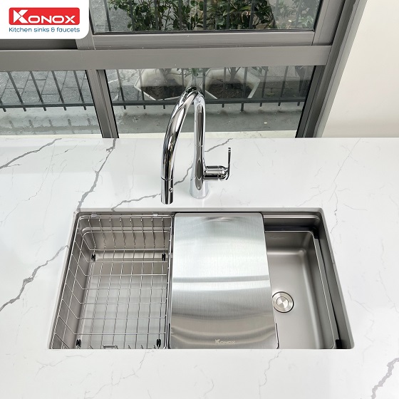kn7644su-3-2 Chậu rửa bát Konox Workstation Sink Undermount Sink KN7644SU Dekor (762*445*220mm) Chính Hãng 3