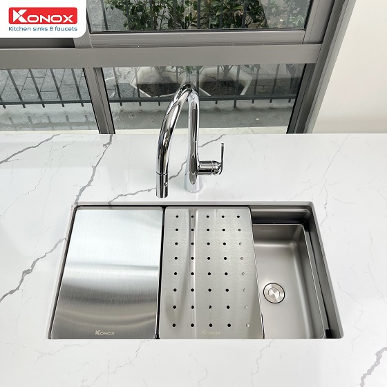 kn7644su-4-2 Chậu rửa bát Konox Workstation Sink Undermount Sink KN7644SU Dekor (762*445*220mm) Chính Hãng 4