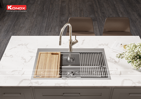 kn8050ts-4 Chậu rửa bát 1 hố KONOX Topmount sink KN8050TS (800*500*220mm) Chính Hãng 4