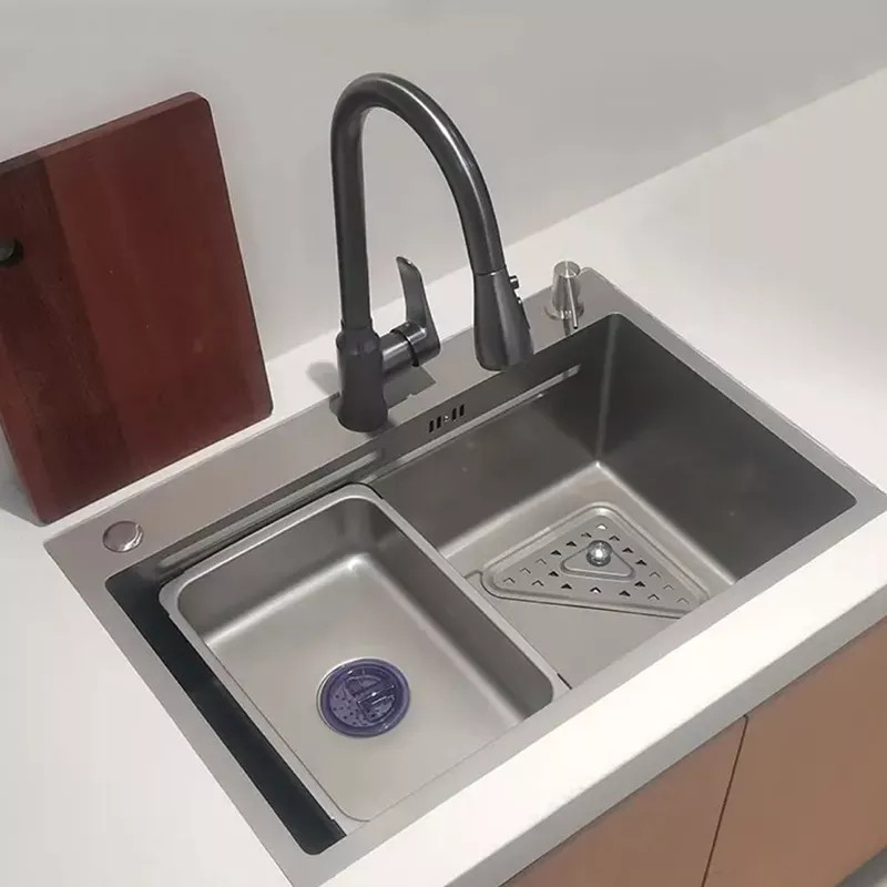 Chậu rửa bát 1 hố màu ghi xám đen đúc Handmade Inox 304 Miken MKRB-6845RB (680x450x230) Chính Hãng 1 Chậu rửa bát 1 hố màu ghi xám đen Miken MKRB-6845RB