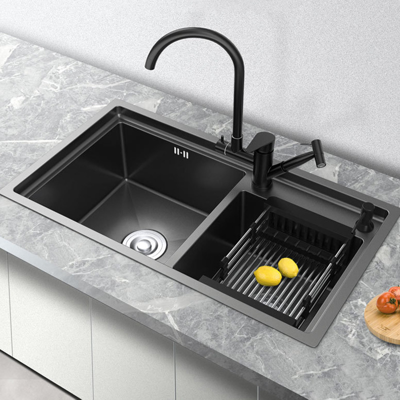 Chậu rửa bát màu đen đúc Handmade Inox 304 Miken MKRB-8246B (82x46cm) Chính Hãng 1 Chậu rửa bát màu đen đúc Handmade Inox 304 Miken MKRB-8246B