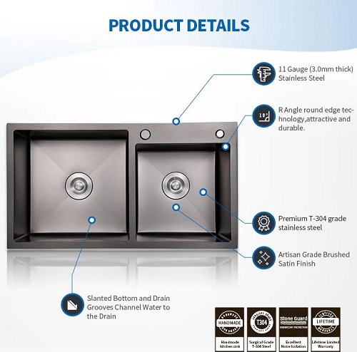 mkrb-8045nl-2-1 Chậu rửa bát Handmade Inox 304 phủ nano Miken MKRB-8345NL (830x450x250mm) Chính Hãng 4