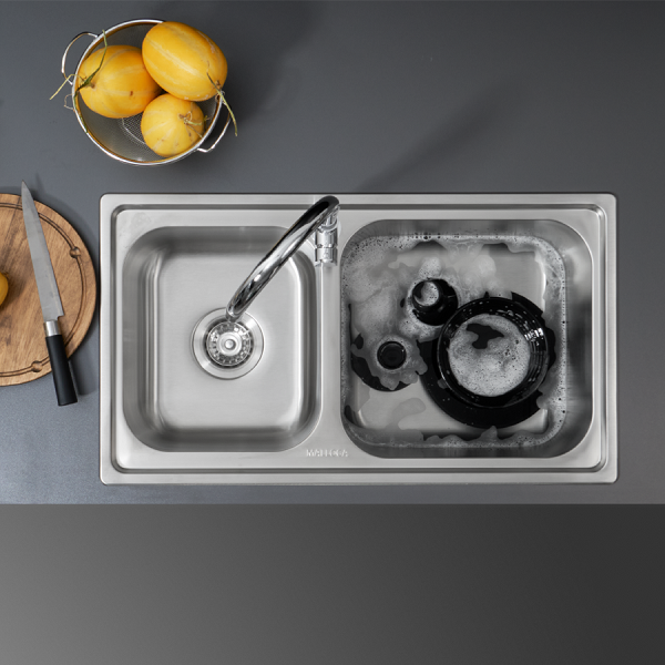 ms-2076ep-1 Chậu rửa bát 2 hố lệch Malloca MS-2076EP (760x430x200mm) Chính Hãng 2