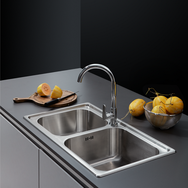 ms-2076ep-2 Chậu rửa bát 2 hố lệch Malloca MS-2076EP (760x430x200mm) Chính Hãng 3