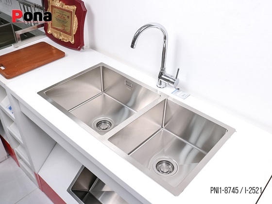 pona-pni1-8745-2 Chậu rửa bát 2 hố lệch Inox304 Carysil Pona PNI1-8745 (87x45cm) Chính Hãng 3