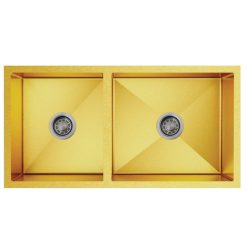 Chậu rửa bát 2 hố lệch Inox304 màu vàng Pona PNI3-8745