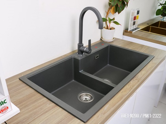 pona20toe1-n200-2-1 Chậu rửa bát 2 hố lệch bằng đá Granite Carysil PonaTOE1-N200 (86x50x20cm) Chính Hãng 3