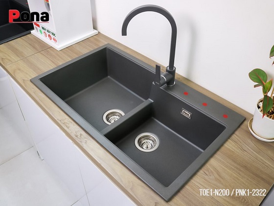 pona20toe1-n200-3-1 Chậu rửa bát 2 hố lệch bằng đá Granite Carysil PonaTOE1-N200 (86x50x20cm) Chính Hãng 4