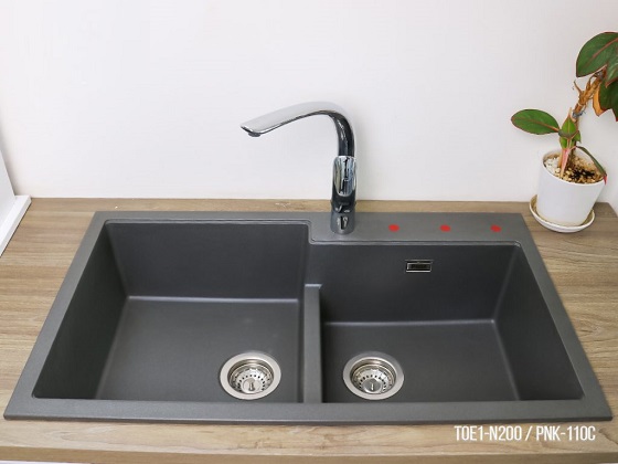 pona20toe1-n200-5-1 Chậu rửa bát 2 hố lệch bằng đá Granite Carysil PonaTOE1-N200 (86x50x20cm) Chính Hãng 6