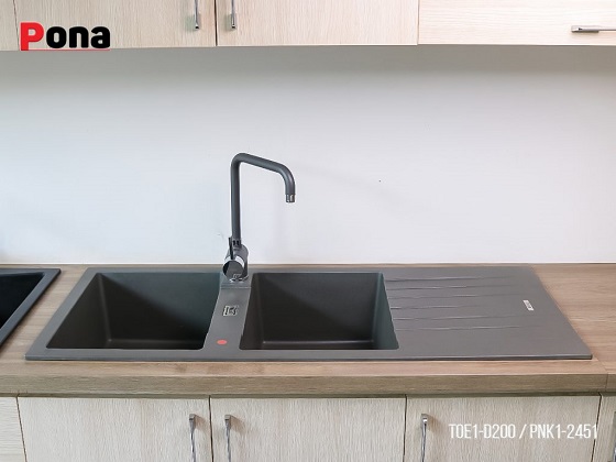 toe1-d200-2 Chậu rửa bát 2 hố lệch có bàn bằng đá Granite Carysil Pona TOE1-D200 (110x60x20cm) Chính Hãng 3