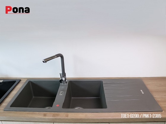 toe1-d200-3 Chậu rửa bát 2 hố lệch có bàn bằng đá Granite Carysil Pona TOE1-D200 (110x60x20cm) Chính Hãng 4