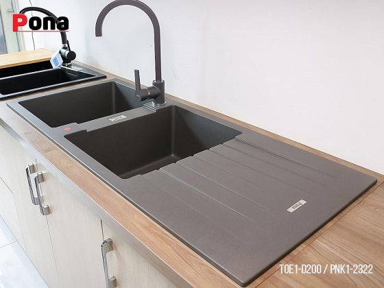 toe1-d200-4 Chậu rửa bát 2 hố lệch có bàn bằng đá Granite Carysil Pona TOE1-D200 (110x60x20cm) Chính Hãng 5