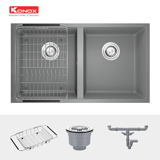 veloci20760d-grey-1 Chậu rửa bát Konox Granite Sink Veloci 760D-Grey (760x435x220mm) Chính Hãng 2
