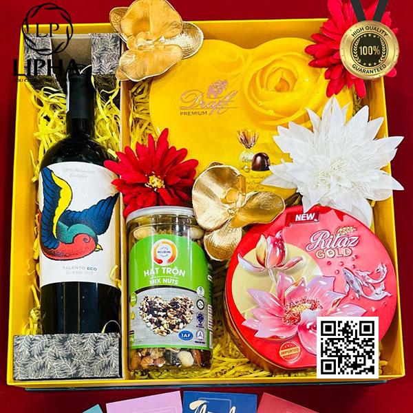 Set hộp quà tặng - quà tết rượu vang sang trọng chất lượng LP-114