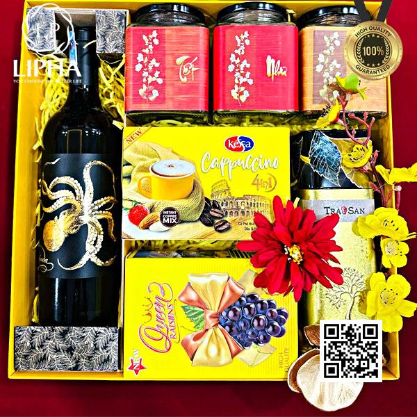 SET QUÀ NHƯ Ý hộp quà tặng - quà tết rượu vang sang trọng chất lượng LP-120