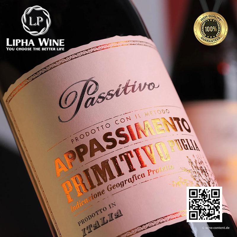 Rượu vang đỏ Ý PASSITIVO APPASSIMENTO PRIMITIVO 750ml (thơm rang và cay dễ chịu) 10