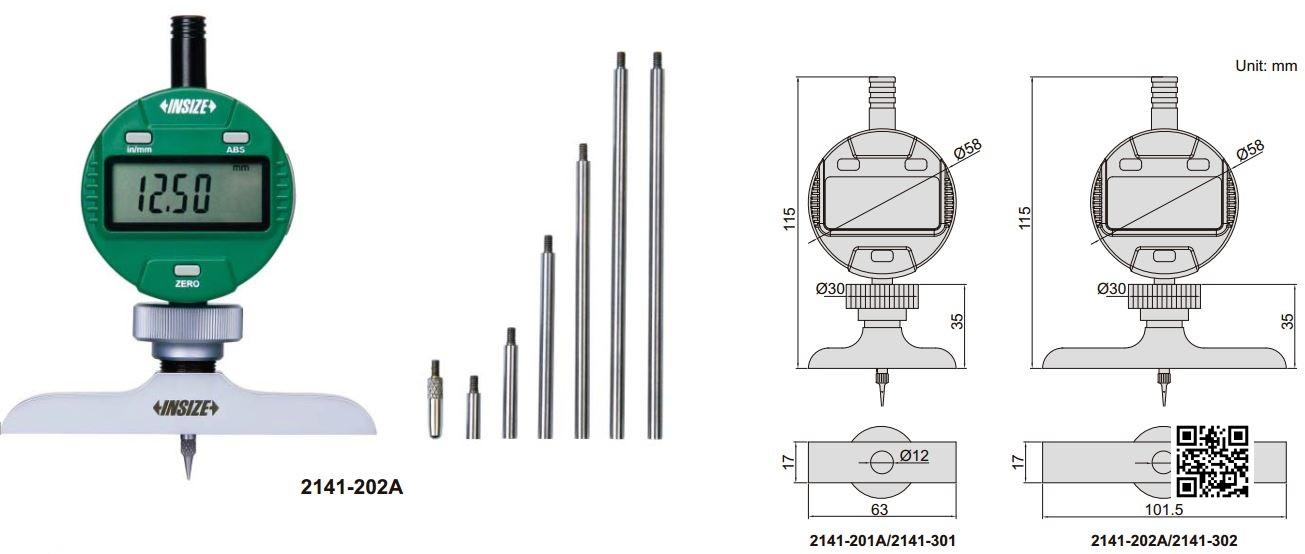 Đồng hồ đo độ sâu điện tử INSIZE 2141-202A (0-300mm/0-12) Digimatic Depth Gage Đồng hồ đo độ sâu điện tử INSIZE 2141-202A (0-300mm/0-12) Digimatic Depth Gage