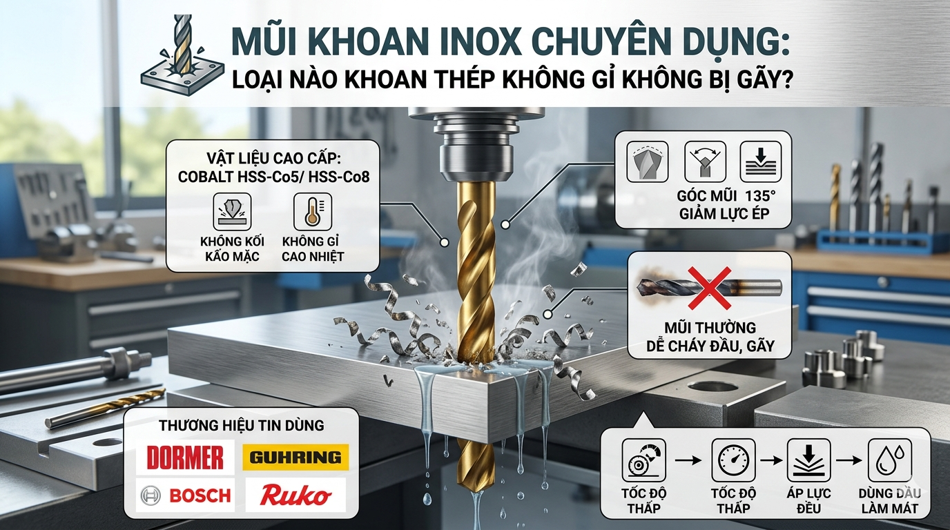 Mũi Khoan Inox Chuyên Dụng: Loại Nào Khoan Thép Không Gỉ Không Bị Gãy? 2 Mũi Khoan Inox Chuyên Dụng: Loại Nào Khoan Thép Không Gỉ Không Bị Gãy?